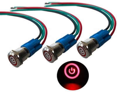 Virtubuy - Premium Push Button Switch - 12mm - Waterdicht - Rood LED - Auto Start Schakelaar - 3 Stuks - Geschikt voor 12V/24V