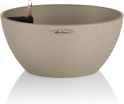 LECHUZA CUBETO Stone 40 - Plantenbak - met uitneembare binnenbak - met bewateringssysteem - ALL-IN-ONE set met LECHUZA-PON - zandbeige