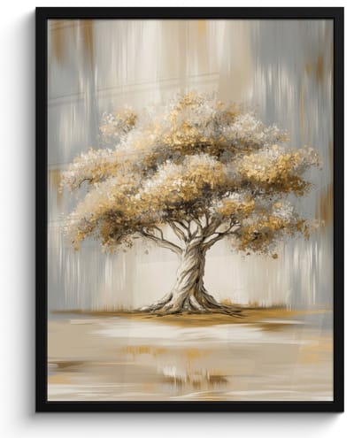 Poster in lijst - Fotolijst 60x80 cm - Posters - Boom - Bladeren - Abstract - Wit - Posterlijst zwart - Decoratie - Wanddecoratie woonkamer - Muurdecoratie slaapkamer