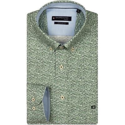 Giordano Overhemd Ivy Allover Mini Leaves Satin Stretch Appel / male