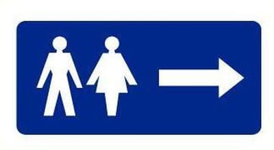 Toilet sticker met pijl naar rechts, blauw 200 x 100 mm