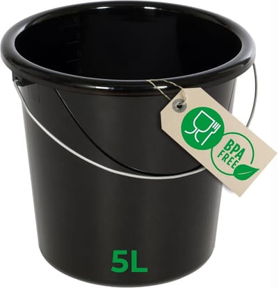 Novaliv emmer 5L zwart met maatverdeling - schoonmaak emmer 5 liter? 22,5 cm Praktische alleskunner met schaalverdeling voor huishouden & tuin ideaal als huishoudemmer, wateremmer, dweilemmer, emmer
