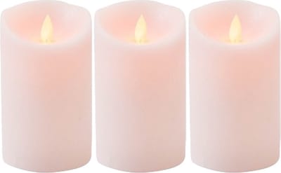 Anna's Collection Led kaars/stompkaars - 3x - roze - H12,5 x D7,5 cm - wax - bewegende vlam