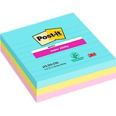 Post-it® Super Sticky Notes 675-S3M Miami, 101 x 101 mm, 3 x 70 vellen, gelinieerd, gekleurd