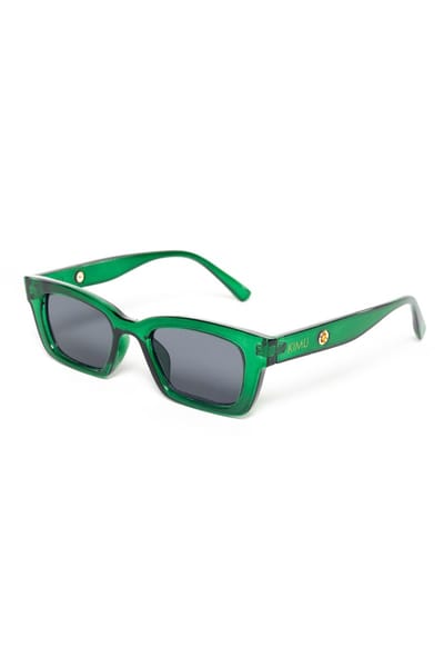 KIMU® Zonnebril Rechthoekig IKO - Groen Transparant Montuur - Zwarte Glazen - Dames Heren Retro Kunststof Vintage Y2K Nineties Smalle Smal Festival