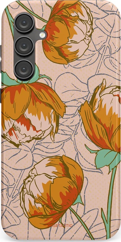 Casetastic hoesje geschikt voor Samsung Galaxy S23 FE - Dubbellaagse bescherming - Lente pioenroos - Fashion Case - Zand Zilver Okergeel Terracotta