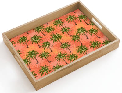 Dienblad hout 40x30 cm - Schootdienblad - Kust - Palmbomen - Oranje - Geel - Borrelplank rechthoek - Plateau dienbladen