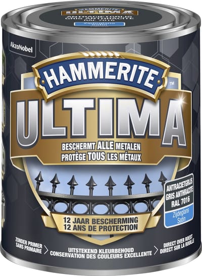 Hammerite Ultima - Antraciet Grijs - 0,75 l - Zijdeglans - 7,5 m²/l - Afwerkingslaag