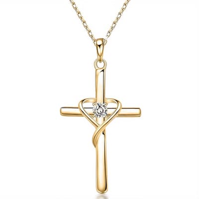 VANDAAG VERZONDEN - Ketting Kruis - Cor Sinho® - Kruis 2,8cm - Christelijk - Goud Staal Diamant - Hanger - Sieraad - Religieus Cadeau