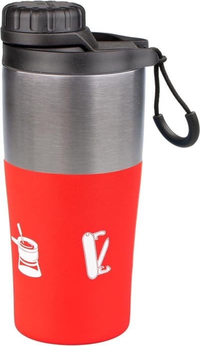 Rubytec Shira Bigshot - 350 ml - Thermosbeker - Koffiebeker To Go - Vacuüm Drinkfles - Thermosfles - Waterfles - RVS Drinkfles - Urenlang Koud of Warm Drinken - Lekvrij - BPA-vrij - Rood/wit