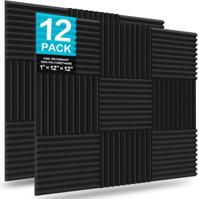 Zelfklevende Geluidsabsorberende Schuim Panelen – Hoge Dichtheid 25kg/m³ 2.5 cm Dik – 30x30 cm voor Muziekstudio & Gamerkamer – 12-Pack Zwart