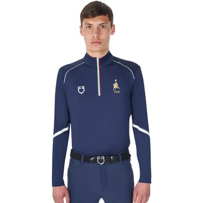 Polo met lange mouwen voor paardrijden met rits Italiaanse vlag Equestro X FISE