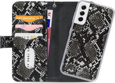 Mobilize - Samsung Galaxy S21 FE Hoesje - Uitneembare Gelly Wallet Case met Pasjeshouder Slangen Zwart