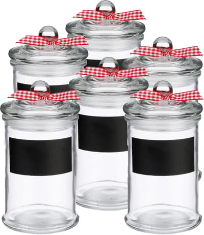 Kruidenpotje/voorraadpotje met krijtvlak - 6x - 350 ml - glas