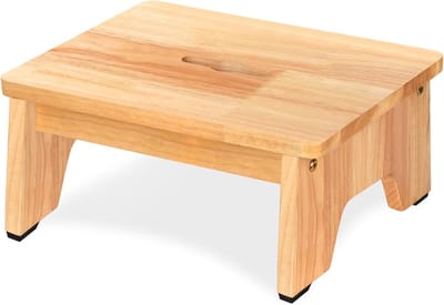 Houten opstapje - Stahulp voetenbank - Veilig bereiken - Antislip rubber - 16 cm hoog - Eikenkleur