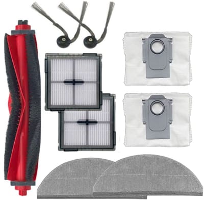 Stofzuiger accessoireset - geschikt voor Roborock Q10 VF+/PF Robotstofzuiger - 1 Hoofdborstel - 2 vacuümzak - 2 Dweildoek - 2 Zijborstels - 2 Filter - 9stuks