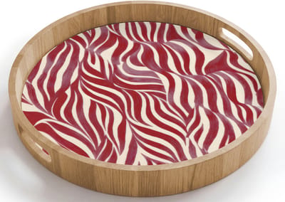 Dienblad rond 40x40 cm - Schootdienblad hout - Golvende vormen - Abstract - Rood - Borrelplank rechthoek - Plateau houten dienbladen