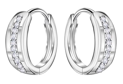Joy|S - Zilveren oorringen - 11 mm / 3.5 mm - zirkonia - klap scharnier sluiting - sterling zilver 925 - oorbellen - t57