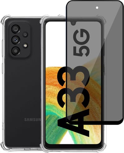 Hoesje geschikt voor Samsung A33 5G + Screenprotector – Gehard Glas Cover - Shock Proof Case Transparant