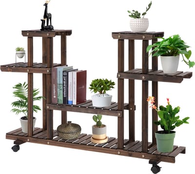 Outsunny - Plantenrek - met Vier Treden - Massief Hout - Bruin