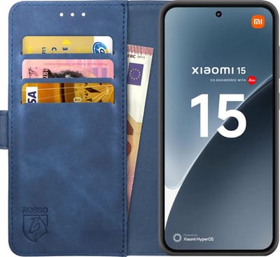 Rosso Element Geschikt voor Xiaomi 15 | Wallet Book Case | Portemonnee Hoesje | 3 Pasjes | Magneetsluiting | Stand Functie | Blauw