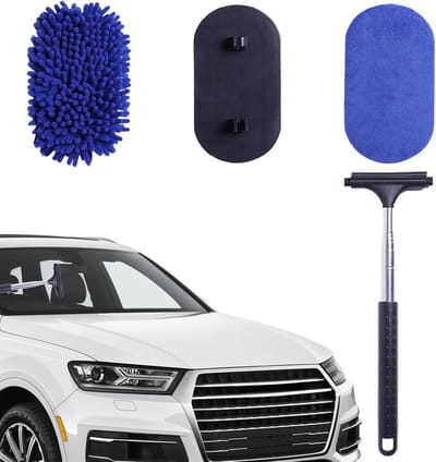 Auto Schrobborstel - Reinigingsborstel Voertuig - Auto Ramen Wassen - Draaibare Kop - Tot 101 cm - Blauw