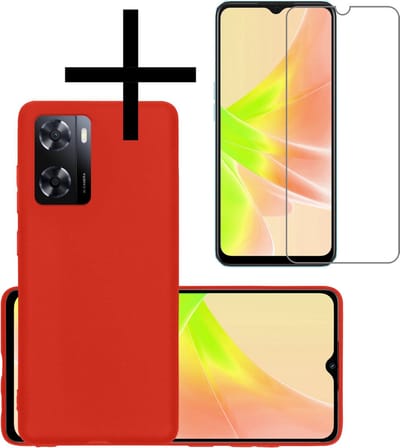 Hoesje - Met Screenprotector - Geschikt voor OPPO A57 - Sterk & Shockproof - Back Cover - Siliconen Case - Telefoon Hoes - Rood