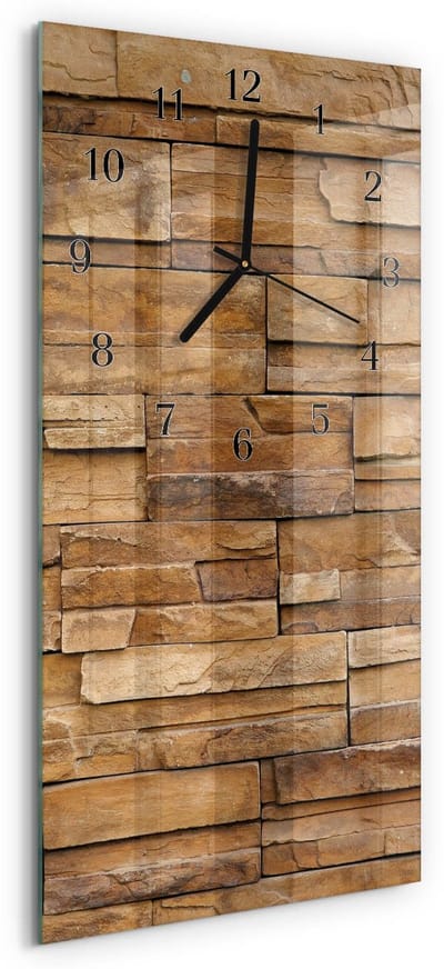 Tulup Wandklok - Klinker Moderne Wandklok Glas - 30x60 cm - Bruin Wandklok Glas Decoratie - Zwarte Handen - Rechthoekige Wandklok - Glazen Klok Met Print - Wandklok Glas Met Motief