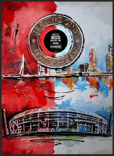 Feyenoord Erasmusbrug Skyline "Niets is sterker dan dat ene woord " Metalen Wandbord 20x30 cm, Wandbord mancave - Kroeg decoratie - Tekstbord - Metalen wandbord - Metalen wanddecoratie