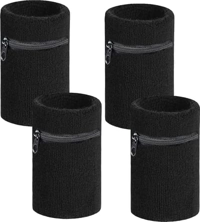 Arowell Premium Polszweetbandjes met Portemonnee en Rits – Zwart – 12 x 8 cm – Set van 4