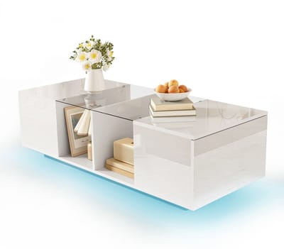 Moderne witte salontafel met ledverlichting, hoogglans tafelblad, 120 x 50 x 38,5 cm