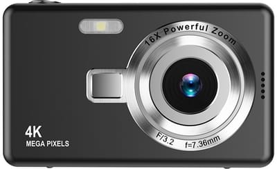 4K Ultra HD CCD digitale camera - Mini compacte point-and-shoot voor beginnende studenten, thuisfotografie, gebruiksvriendelijk, draagbare reiscamera (zwart)