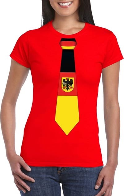 Duits thema shirt - Rood t-shirt - met Duitsland vlag stropdas - dames - supporters - kleding - landen S