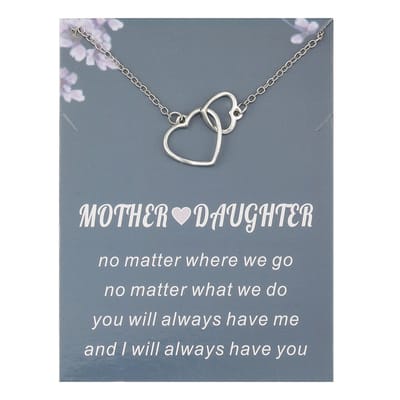 Bixorp Luck Zilveren Dames Ketting met Verbonden Hartjes - "Mother & Daughter" - 45/50cm - Cadeau voor Vrouw - Zilverkleurig