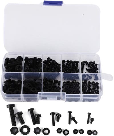 SPHProducts - Nylon Schroefmoerset - 270 Stuks - Veelzijdige bevestigingselementen - Zwart - Zeskantmoer met sluitringen - Geschikt voor elektronica en...