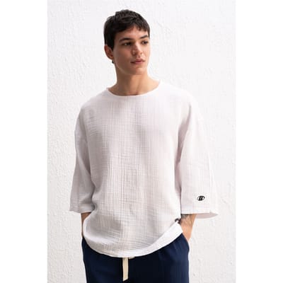 Musselinen Crew Neck Lange Mouwen T-Shirt