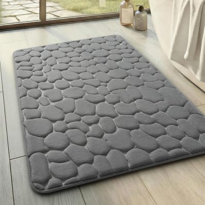 Badmat – Badmat van traagschuim – Antislip vloermat – Marmerpatroon – Absorberend & sneldrogend – Machinewasbaar – 40×60 cm – Donkergrijs