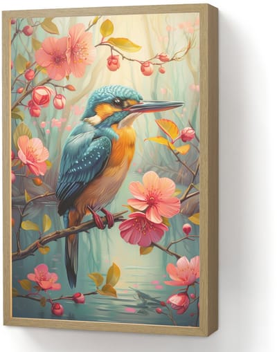 Wandlamp 40x60 cm - Oplaadbaar - IJsvogel - Bloesem - Natuur - Vogels - Bloemen - Wandlampen binnen woonkamer - Slaapkamer lamp - Decoratieve nachtlamp - Vloerlamp draadloos