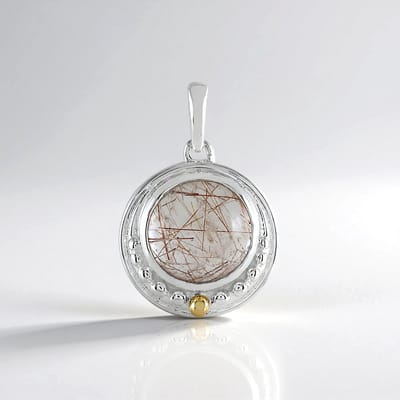 Cavill - Zilveren Hanger met 14K Goudgranulatie - 925 Sterling Zilver - Rutielkwarts 3,63 ct - Ronde Cabochon - Elegant Sieraad