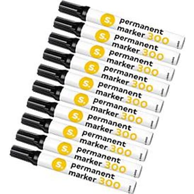 Permanent marker S. 300, ronde punt, lijndikte 1,5-3 mm, waterbestendig, open op te bergen, aluminium & kunststof, zwart, 10 st.