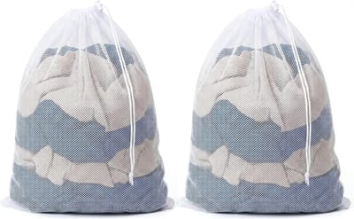 Thijox - 2 Stuks Waszakken 70 x 90 cm Fijnmazige Wasnet met Trekkoord - Herbruikbare Waszak voor Beddengoed, Knuffeldieren en Kleding - Wit - Ideaal v