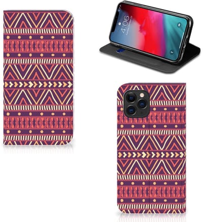 Apple iPhone 11 Pro Hoesje met Magneet Aztec Paars