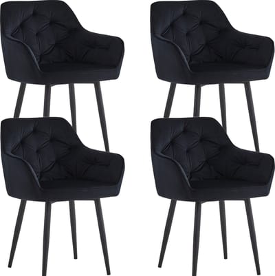Colenis® - Iris Eetkamerstoel - Zwart - Set Van 4 - Fluweel - Velvet - Design - Met armleuning-
