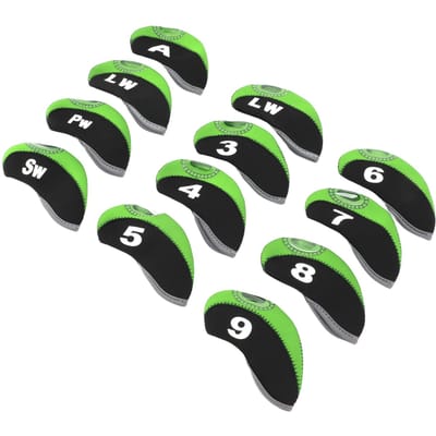 12 PCS Couvre-têtes de club de golf Couvre-numéros de bâtons de fer de golf Couvre-tête protecteur de club Noir