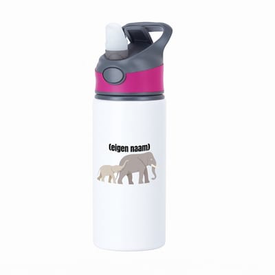 Hacebo® - olifant en kleine met eigen naam waterfles met rietje roze - Olifant - dieren liefhebber - iemand die houdt van olifanten - verjaardag - cadeau - kado - geschenk - water fles - 650ML