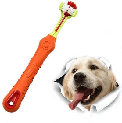 Tandenborstel - Honden - 3 zijdig - Multi-Hoek -Voor Huisdieren - Tanden - Slechte Adem - Tandsteen - Tandenborstel – Gezondheid – oranje - LOUZIR