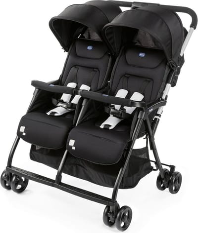 Opvouwbare Dubbele Buggy - Lichte en Compacte Duo-Kinderwagen met Uitschuifbare Kap - Geschikt voor Baby's en Peuters tot 15 kg - Zwart