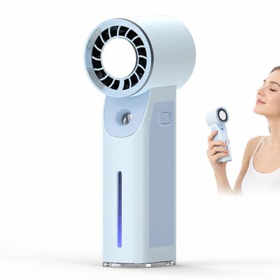 VHV - Ventilator - Handventilator - Mini ventilator - Handventilator met Ijsfunctie en Spray - 3-in-1 Draagbare Mini Ventilator met 5 Snelheden - Oplaadbare Koelventilator voor Gezicht en Kantoor - Blauw
