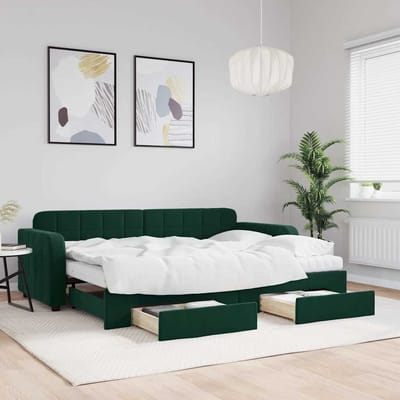 vidaXL - Slaapbank - onderschuifbed - en - lades - 80x200 - cm - fluweel - donkergroen