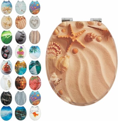Toilet Seat - High Quality and Stable Antibacterial Toilets - MDF Wooden Core - Easy Installation - Toilet Lid (Starfish)
